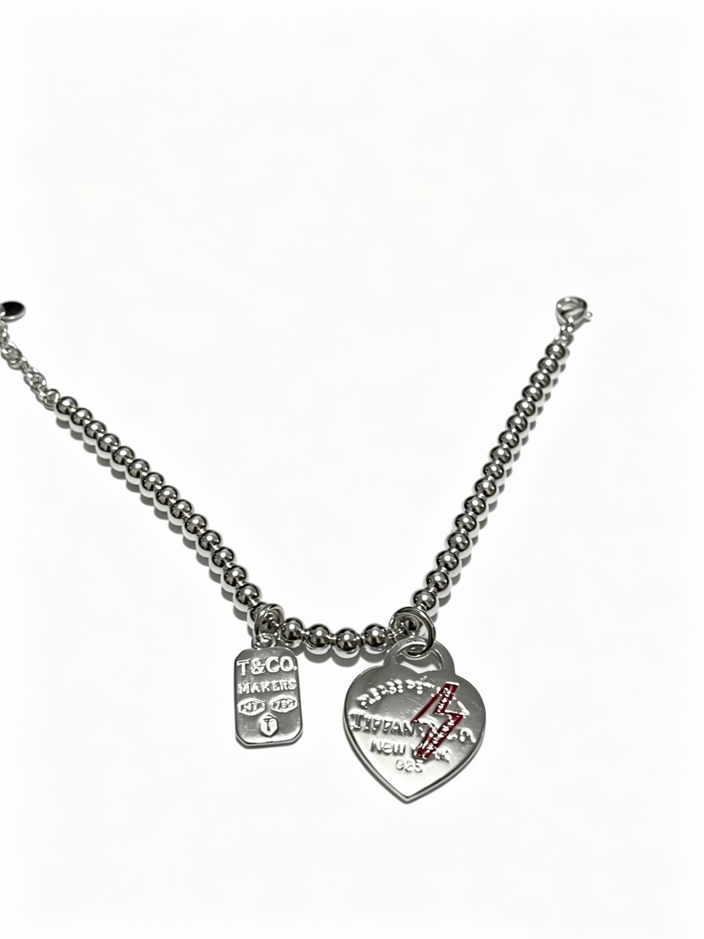 Tiffany & Co Silver Beaded Bracelet with Heart Charm